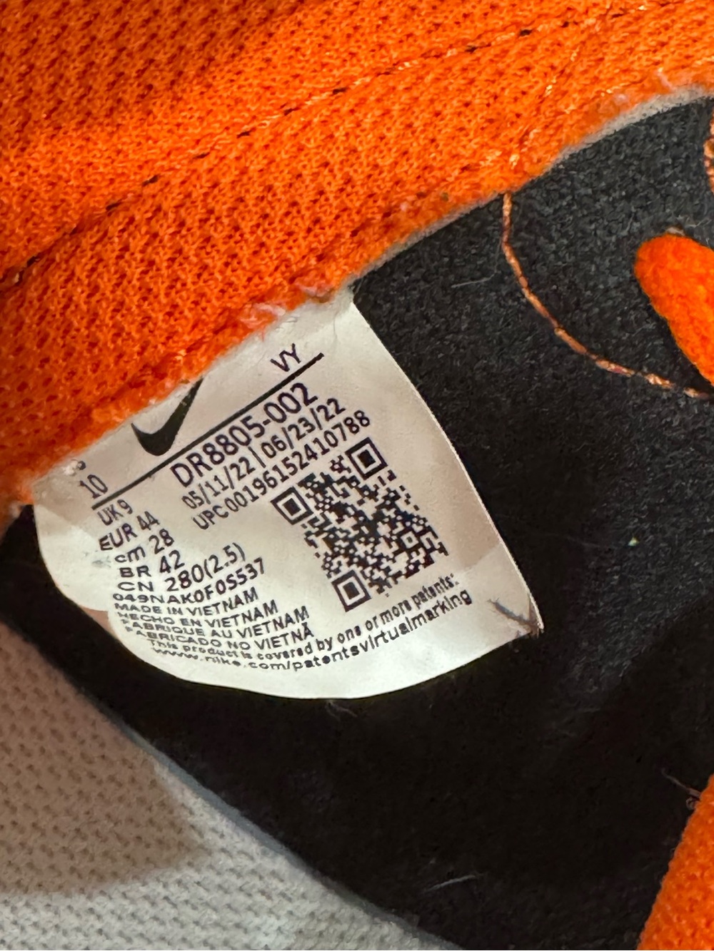 Size 10- Nike Dunk High Chenille Swoosh Black Safety Orange Customized - Picture 7 of 7